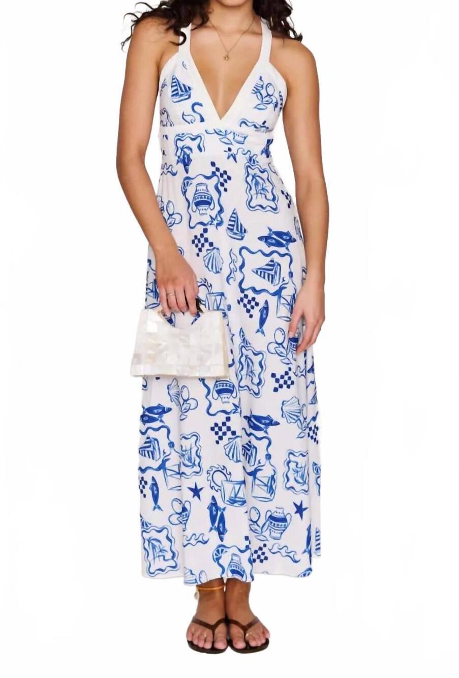 NEW MINKPINK baci midi dress in nautical stamps